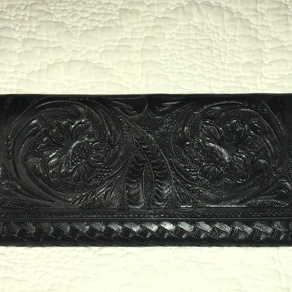 Vintage Hand Tooled Leather Clutch Wallet with Snap Clasp by Alejandro Yeo - New - Picture 7 of 11